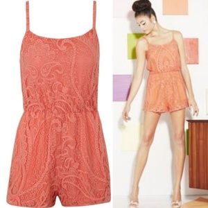 Alice + Olivia Pyper Blouson Playsuit Orange Lace